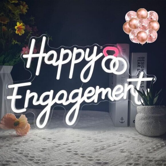 Other - New Happy Engagement Neon Sign, White LED Light for Wedding & Party Decor